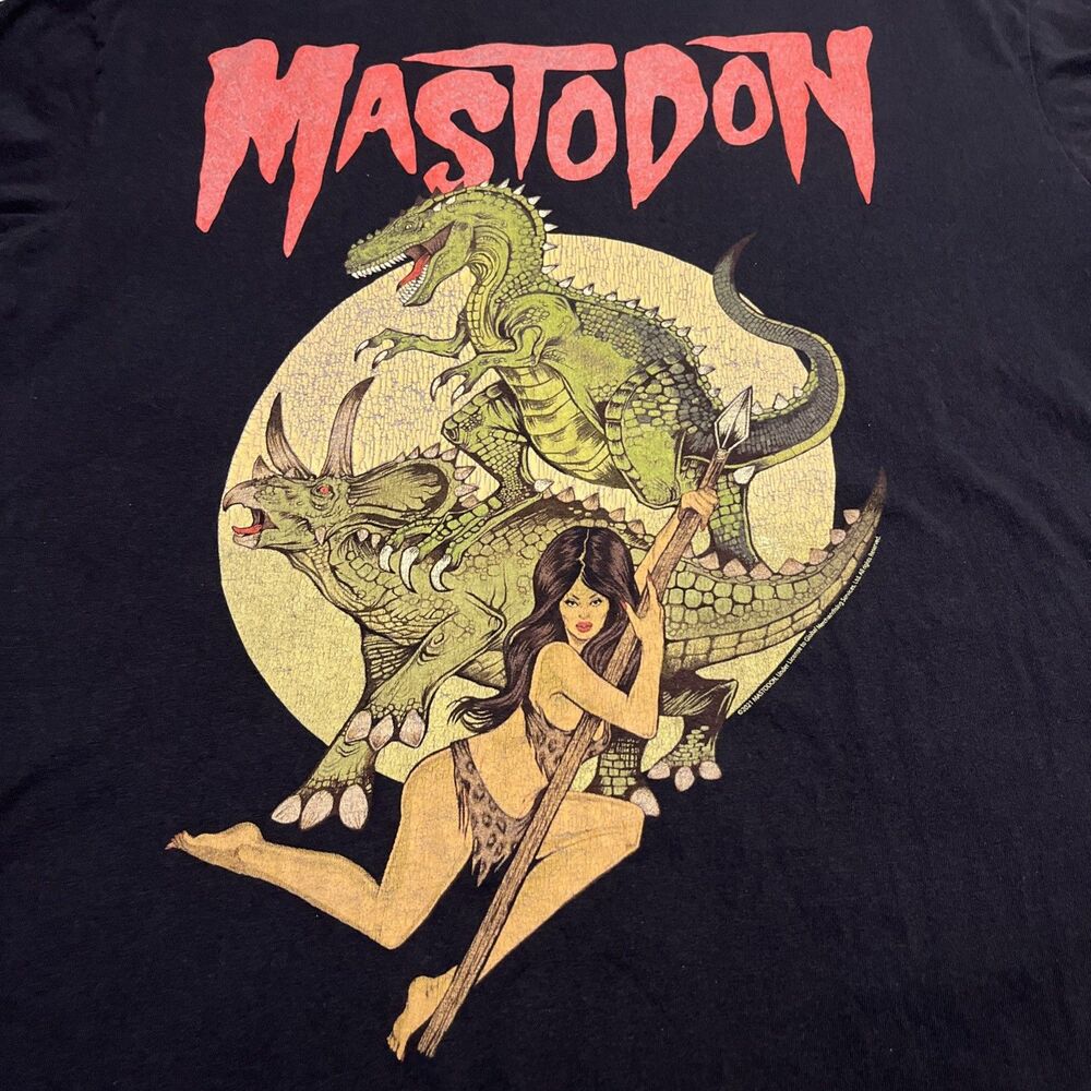 Official 2021 Mastodon Prehistoric Dinosaur & Cavewoman Tour Merch Band T-shirt